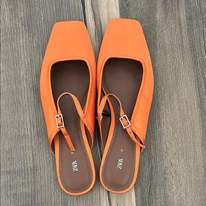 NWOT Orange Ballet Toe Mules